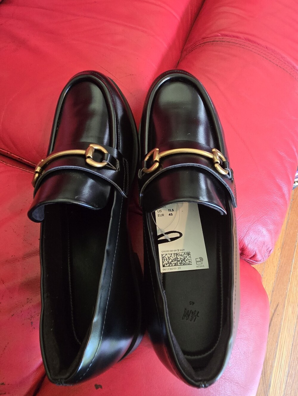 H&M Black Leather Loafers with Gold Hardware